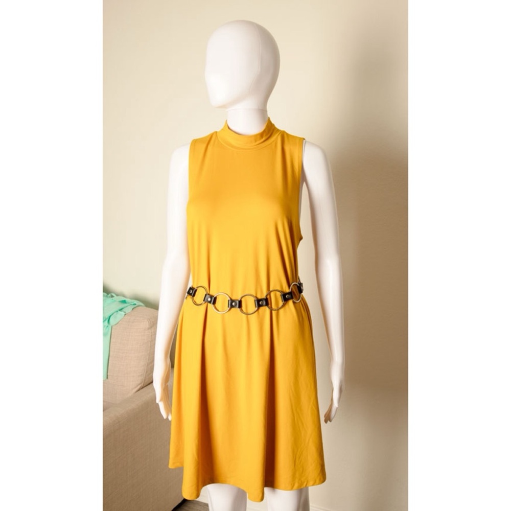 Slip On Shirt Turtle Neck Top Solid Shirt Dress Low Arm Mustard